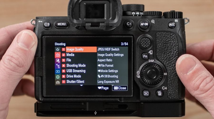 Camera display showing various settings