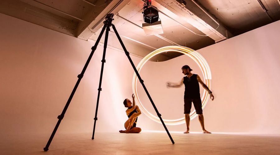 Camera mounted on tripod doing Light Graffiti Photography